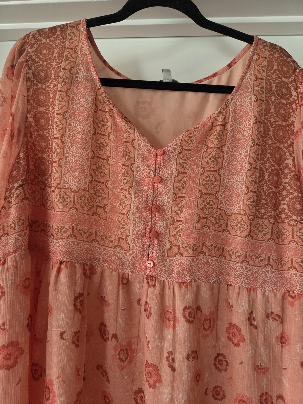 Lucky Brand Coral-Peach Floral Peasant Top - Picture 3 of 7